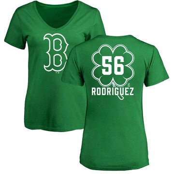 Women's Boston Red Sox Joely Rodriguez ＃56 Dubliner Name & Number V-Neck T-Shirt Kelly - Green