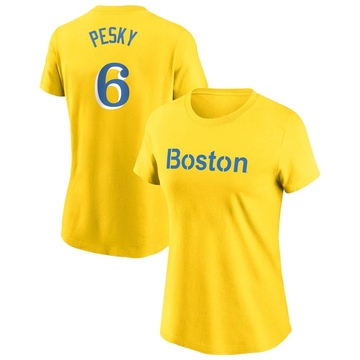 Women's Boston Red Sox Johnny Pesky ＃6 City Connect Name & Number T-Shirt - Gold