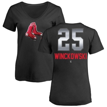 Women's Boston Red Sox Josh Winckowski ＃25 Midnight Mascot V-Neck T-Shirt - Black