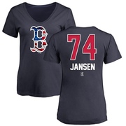 Women's Boston Red Sox Kenley Jansen ＃74 Name and Number Banner Wave V-Neck T-Shirt - Navy