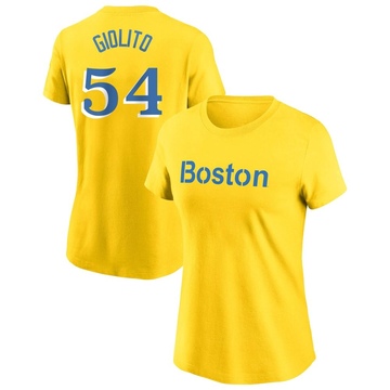 Women's Boston Red Sox Lucas Giolito ＃54 City Connect Name & Number T-Shirt - Gold