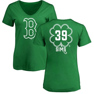 Women's Boston Red Sox Lucas Sims ＃39 Dubliner Name & Number V-Neck T-Shirt Kelly - Green