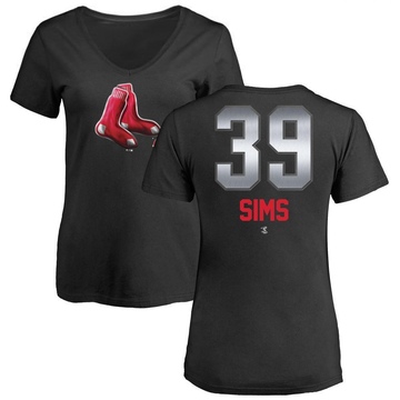 Women's Boston Red Sox Lucas Sims ＃39 Midnight Mascot V-Neck T-Shirt - Black