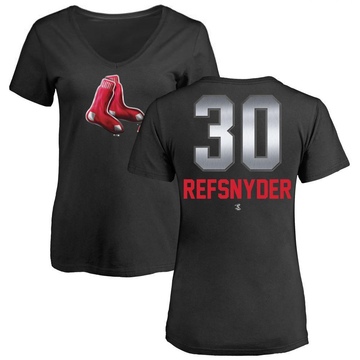 Women's Boston Red Sox Rob Refsnyder ＃30 Midnight Mascot V-Neck T-Shirt - Black