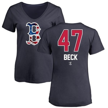 Women's Boston Red Sox Rod Beck ＃47 Name and Number Banner Wave V-Neck T-Shirt - Navy