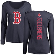 Women's Boston Red Sox Roger Clemens ＃21 Backer Slim Fit Long Sleeve T-Shirt - Navy