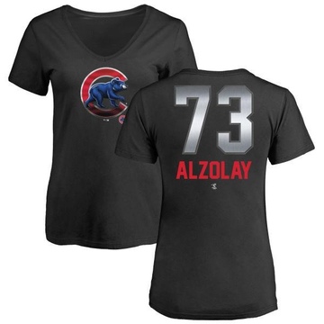 Women's Chicago Cubs Adbert Alzolay ＃73 Midnight Mascot V-Neck T-Shirt - Black