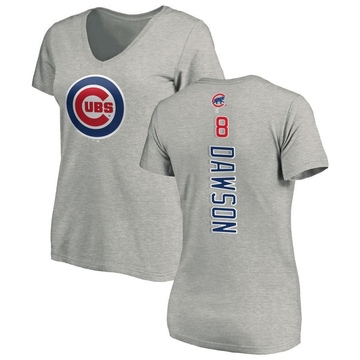 Women's Chicago Cubs Andre Dawson ＃8 Backer Slim Fit T-Shirt Ash