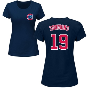 Women's Chicago Cubs Andrelton Simmons ＃19 Roster Name & Number T-Shirt - Navy