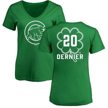 Women's Chicago Cubs Bob Dernier ＃20 Dubliner Name & Number V-Neck T-Shirt Kelly - Green