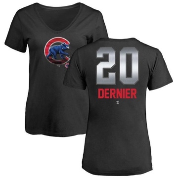 Women's Chicago Cubs Bob Dernier ＃20 Midnight Mascot V-Neck T-Shirt - Black