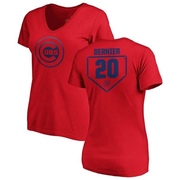 Women's Chicago Cubs Bob Dernier ＃20 RBI Slim Fit V-Neck T-Shirt - Red