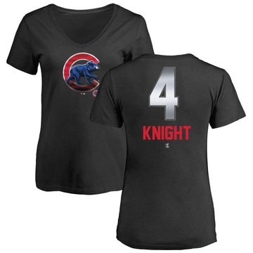 Women's Chicago Cubs Caleb Knight ＃4 Midnight Mascot V-Neck T-Shirt - Black