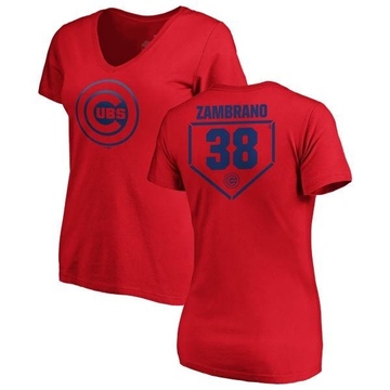 Women's Chicago Cubs Carlos Zambrano ＃38 RBI Slim Fit V-Neck T-Shirt - Red