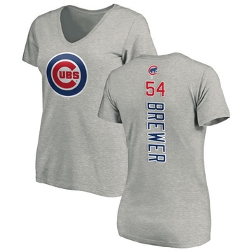 Women's Chicago Cubs Colten Brewer ＃54 Backer Slim Fit T-Shirt Ash