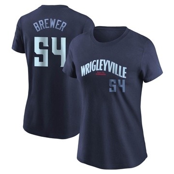 Women's Chicago Cubs Colten Brewer ＃54 City Connect Name & Number T-Shirt - Navy