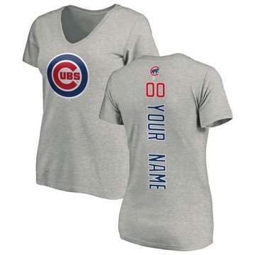 Women's Chicago Cubs Custom ＃00 Backer Slim Fit T-Shirt Ash