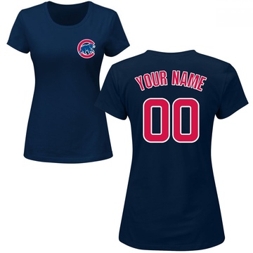 Women's Chicago Cubs Custom ＃00 Roster Name & Number T-Shirt - Navy