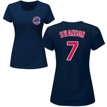 Women's Chicago Cubs Dansby Swanson ＃7 Roster Name & Number T-Shirt - Navy