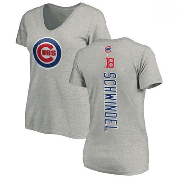 Women's Chicago Cubs Frank Schwindel ＃18 Backer Slim Fit T-Shirt Ash