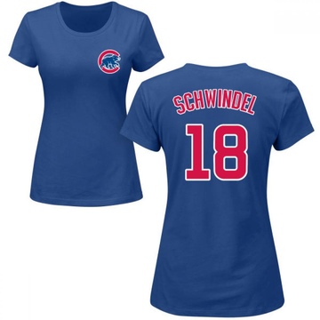 Women's Chicago Cubs Frank Schwindel ＃18 Roster Name & Number T-Shirt - Royal