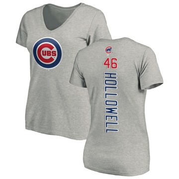 Women's Chicago Cubs Gavin Hollowell ＃46 Backer Slim Fit T-Shirt Ash