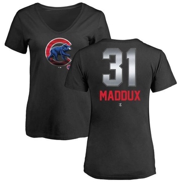 Women's Chicago Cubs Greg Maddux ＃31 Midnight Mascot V-Neck T-Shirt - Black