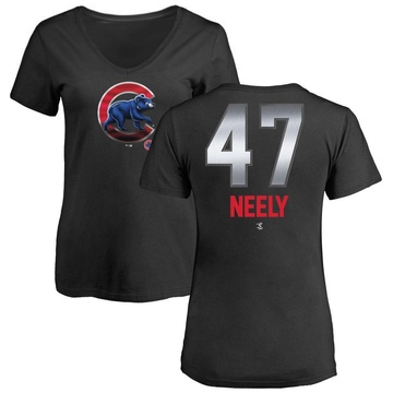 Women's Chicago Cubs Jack Neely ＃47 Midnight Mascot V-Neck T-Shirt - Black