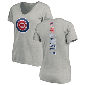 Women's Chicago Cubs John Lackey ＃41 Backer Slim Fit T-Shirt Ash