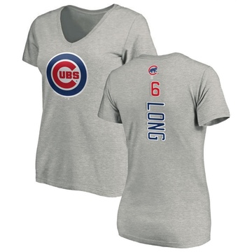 Women's Chicago Cubs Jonathon Long ＃6 Backer Slim Fit T-Shirt Ash