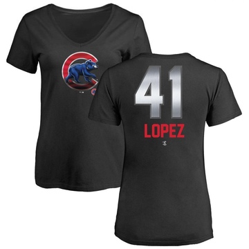 Women's Chicago Cubs Jorge Lopez ＃41 Midnight Mascot V-Neck T-Shirt - Black