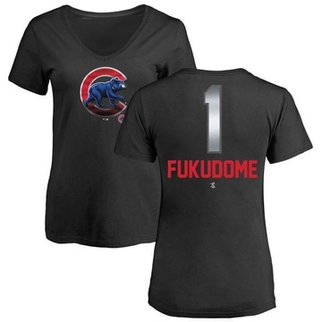 Women's Chicago Cubs Kosuke Fukudome ＃1 Midnight Mascot V-Neck T-Shirt - Black