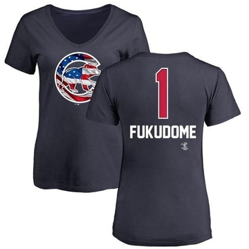 Women's Chicago Cubs Kosuke Fukudome ＃1 Name and Number Banner Wave V-Neck T-Shirt - Navy