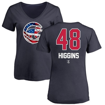 Women's Chicago Cubs P.J. Higgins ＃48 Name and Number Banner Wave V-Neck T-Shirt - Navy