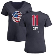 Women's Chicago Cubs Ron Cey ＃11 Name and Number Banner Wave V-Neck T-Shirt - Navy