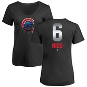 Women's Chicago Cubs Tomás Nido ＃6 Tomas Nido Midnight Mascot V-Neck T-Shirt - Black