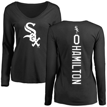 Women's Chicago White Sox Billy Hamilton ＃0 Backer Slim Fit Long Sleeve T-Shirt - Black