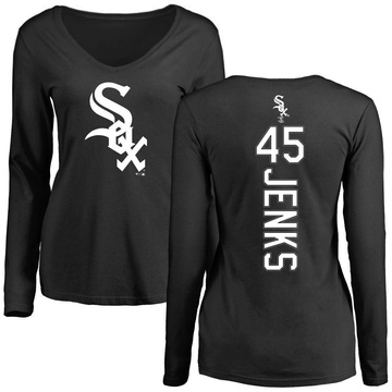 Women's Chicago White Sox Bobby Jenks ＃45 Backer Slim Fit Long Sleeve T-Shirt - Black