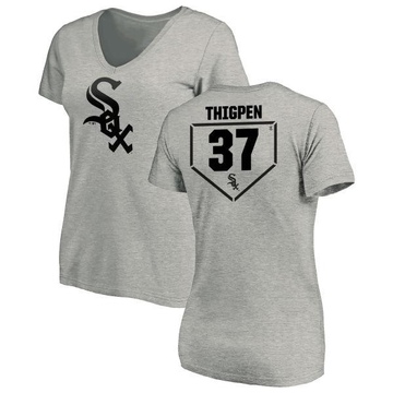 Women's Chicago White Sox Bobby Thigpen ＃37 RBI Slim Fit V-Neck T-Shirt Heathered - Gray