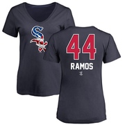 Women's Chicago White Sox Bryan Ramos ＃44 Name and Number Banner Wave V-Neck T-Shirt - Navy