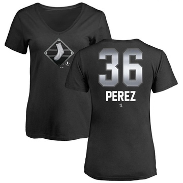 Women's Chicago White Sox Carlos Perez ＃36 Midnight Mascot V-Neck T-Shirt - Black