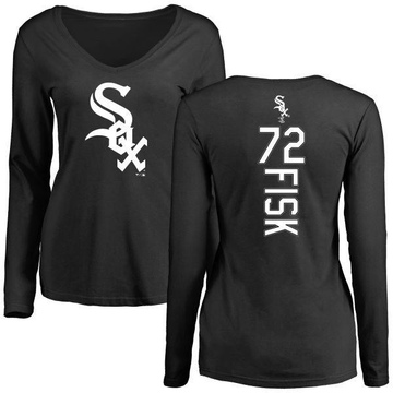 Women's Chicago White Sox Carlton Fisk ＃72 Backer Slim Fit Long Sleeve T-Shirt - Black