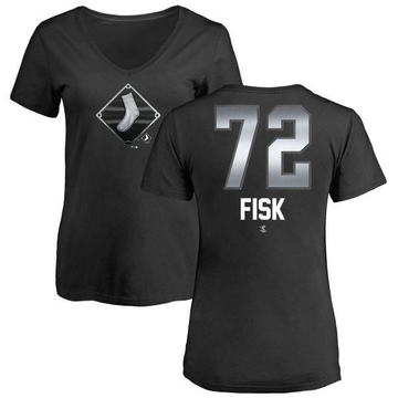 Women's Chicago White Sox Carlton Fisk ＃72 Midnight Mascot V-Neck T-Shirt - Black