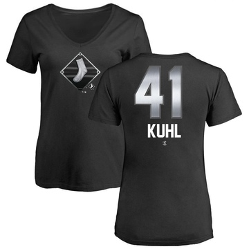 Women's Chicago White Sox Chad Kuhl ＃41 Midnight Mascot V-Neck T-Shirt - Black