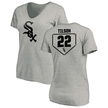 Women's Chicago White Sox Charlie Tilson ＃22 RBI Slim Fit V-Neck T-Shirt Heathered - Gray