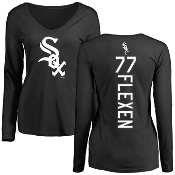 Women's Chicago White Sox Chris Flexen ＃77 Backer Slim Fit Long Sleeve T-Shirt - Black