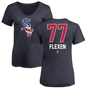 Women's Chicago White Sox Chris Flexen ＃77 Name and Number Banner Wave V-Neck T-Shirt - Navy