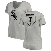 Women's Chicago White Sox Dominic Fletcher ＃7 RBI Slim Fit V-Neck T-Shirt Heathered - Gray