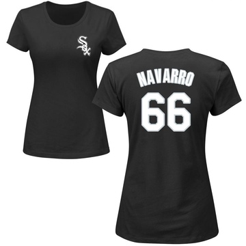 Women's Chicago White Sox Edgar Navarro ＃66 Roster Name & Number T-Shirt - Black