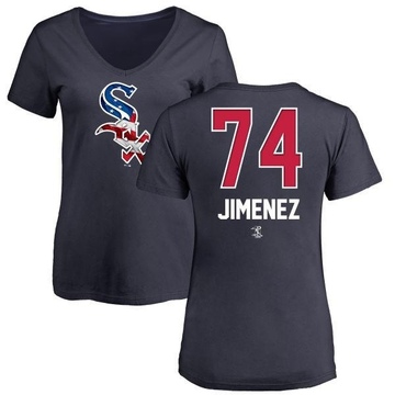 Women's Chicago White Sox Eloy Jimenez ＃74 Name and Number Banner Wave V-Neck T-Shirt - Navy